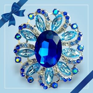 Faceted Blue Rhinestone Statement Brooch